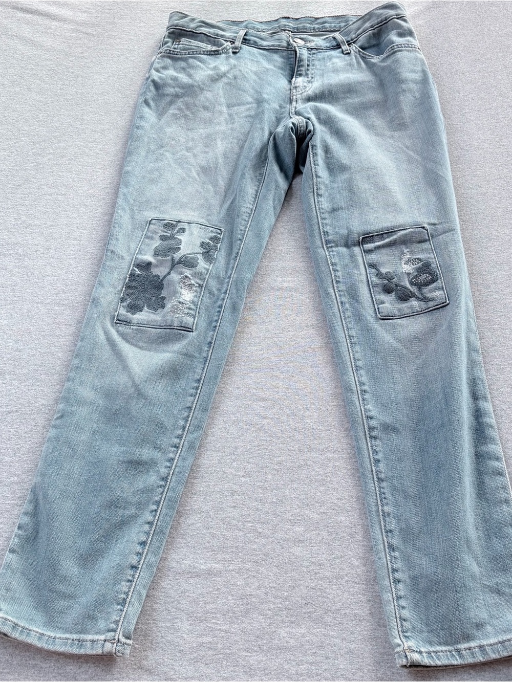 Eddie Bauer Womens Size 4 Boyfriend Blue Jeans Light Wash Patchwork Baggy Boho